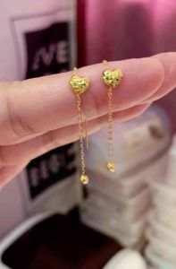 PAWNABLE 18K Saudi Gold Dia Cut Heart & Ball Tictac Earrings ✨