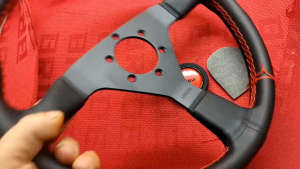 Momo Leather Sport Steering Red Button line 350mm 14 inch