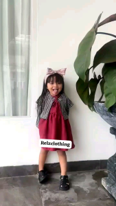 Set Houndstooth dress  anak stelan Houndstooth cardy dan dress