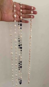 สร้อยคอมุกแท้ สร้อยยาว 34 นิ้ว ขาว-อมส้ม