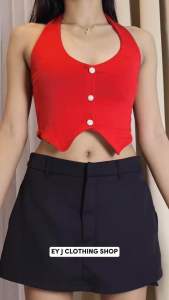 BUY 1 TAKE 1 (2PCS) Zell Halter Double Lining Front Backless Crop Top For Women Button Womenswear Cotton Spandex Comfortable|