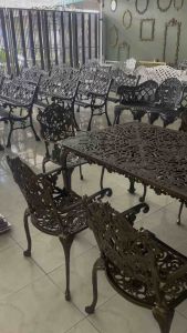 ชุดสนามอัลลอยด์ 6 ที่นั่ง สีทองรมดำ ลายองุ่น