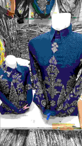 Kemeja Batik Biru Navi Lengan panjang  couple ayah dan anak bahan dobby premium lapis furing