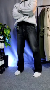 Promo - Celana Jeans Wide Leg Wisker Lebar Gombrong Hitam pria loose fit jumbo big keren Bahan Denim