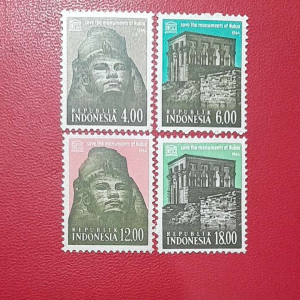 Prangko Indonesia Jadul Koleksi Kuno 4 Pcs Seri Monumen Nubia Tahun 1964 UN USED