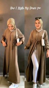 Gamis Remaja Full Kancing & Tali 4 Lengan Karet Panjang