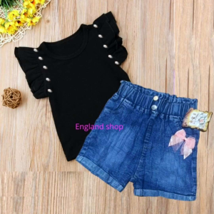 setelan hotpant jeans baju korea anak perempuan kece import usia 1 2 3 4 5 6 tahun terbaru 2024