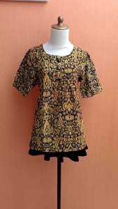 atasan batik wanita hitam motif batik kuning M cewek blouse kerja kantor kuliah