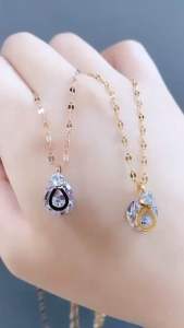 Kalung Rantai Pecah Kopi Titanium & Permata Zircon CXA129