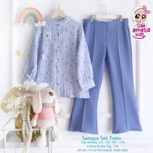 Sanaya set Kids Setelan Baju Anak Model Terbaru Blus dan Celana Cutbray Oneset Anak Casual Motif Bunga Setcel Anak Usia 8-14 Tahun