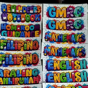Graffiti Theme Subject Sticker Label Science-themed  with colorful letters featuring scientific symbols and equations.