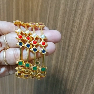 SG Ready stock -Aadi sale - storewide 9 stones Gold Polish Bangles (2 nos)