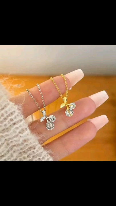 Kalung Cherry Rantai Silver Titanium Anti Karat Selamanya / Kalung Perempuan / Kalung Wanita Elegan