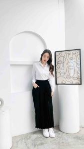 Maneenush กระโปรงพลีทมีกระเป๋า ยาว 26-36" กระโปรงนักศึกษา ผ้าหางกระรอก