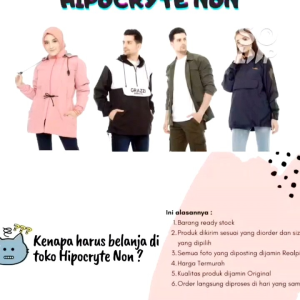 Hipocryte Non Jaket Pria Parasut Hoodie Tebal Anti Air healty wings Terbaru parasit