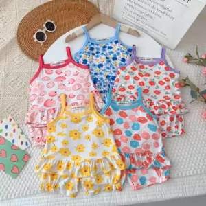 Bộ 2 dây bé gái thun lạnh in hoạ tiết