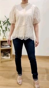 ●ECLAIRE● 003 Blouse Lace Embroidered Brokat Brukat Shortsleeves Puffed Sleeves Vintage Kasual Korea Casual Feminim Import zgob