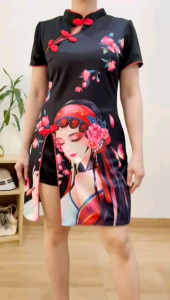 ●ECLAIRE● 003 Setelan Celana Scuba Lengan Pendek Shortsleeves Etnik Cheongsam Imlek CNY Lunar Chinese Import oslo