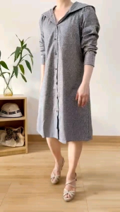 ●ECLAIRE● 063 Dress Mini Tunik Hoodie Katun Longsleeves Motif Kotak Square Gingham Casual Basic 640