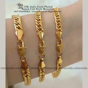 MIRAMODA B128 Italy Gold Plated 8 Cut Japan Style Link Chain Bracelet for Women Mens Not Pawnable B143 B229