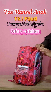 Tas Ransel Anak Perempuan Paud TK | Motif Karakter Lucu 3D Kekinian | Lampu LED Nyala