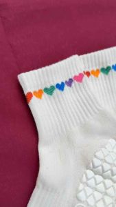 WEAR.ALAZ Rainbow Hearts Cloud Dancer Non-slip Grip Socks for Pilates Lagree Barre Yoga