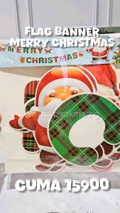 FLAG MERRY CHRISTMAS kertas banner merah hijau paper hiasan gantung selamat hari natal desember dekorasi aksesoris gantung tempel dinding tembok tulisan murah