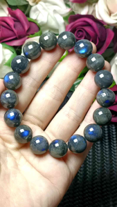 Natural Black Labradorite High quality Bracelet 12mm +- 精品强光天然黑拉长石月光石手串 12mm+-