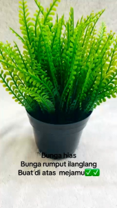 bunga hias bunga meja tanamam artificial rumput kucay plastik include vas hitam