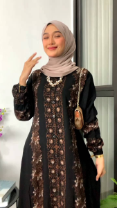Baju muslim wanita terbaru 2024 / motif pandora / gamis full kancing / tali samping / cap malaman