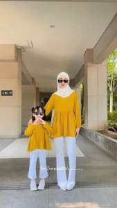 Buna Couple Ibu & Anak Blouse Ruffle Bahan Kaos - Long Sleeve Lengan Panjang Cotton Combad