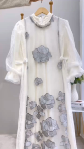 dress wanita kekinian / dress terbaru / dress import syahiza #2 - gamis brukat chantily premium full furinh Ld 110 pj 138  outer brukat pj 124 bisa lepas pasang