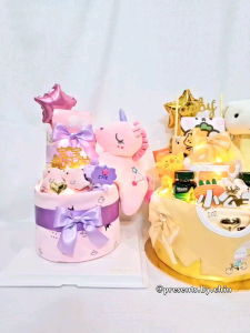 Birthday Baby Gift Baby Presents Baby Boy Baby Girl Cuddle Toys Hamper Diaper Cake 2-tier Hadiah Bayi Lelaki Perumpuan Comel Hari Jadi 宝宝对岁礼物礼篮
