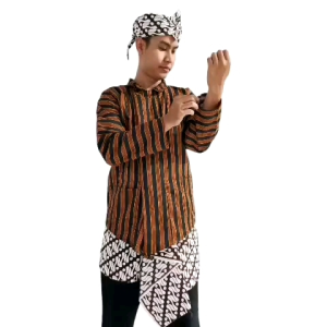 Setelan Baju Surjan + iket Batik Putih Dan Sembong Batik Putih