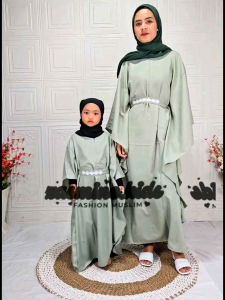 Gamis Ibu Anak Dress Fionasel Kaftan Polos Tali Pinggang Terpisah Model Terbaru