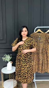 DRESS MOTIF LEOPARD BAHAN RAYON ADEM MEL MEL DASTER MOTIF LEOPARD