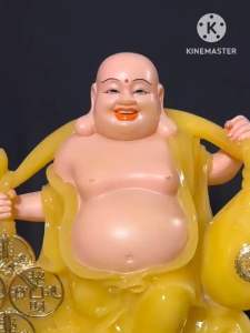 [ CAO 50 CM  NGANG 40 CM ] TƯỢNG PHẬT DI LẠC GÁNG TIỀN VÀNG CHẤT LIỆU BỘT ĐÁ - HÀNG NHẬP KHẨU
