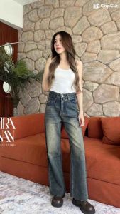JIRANAN กางเกงยีนส์ขากระบอก ผ้าไม่ยืดผ้าพรีเมี่ยม ความยาวกำลังดี code 12138
