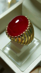 CINCIN BATU SULAIMAN MERAH OVAL CABOCHON • AKIK