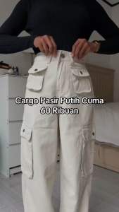 Celana Cargo Denim Pasir Putih Highwaist Loose Celana Jeans Wanita Korea (realpict)