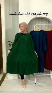 New Produk 🔥 Midi Dress Rufel Polos All Size