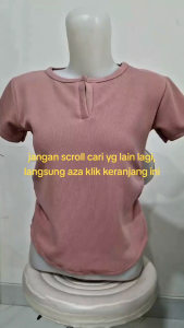 Kaos Crop Top Rajut Samping Kerah Klep Atasan Wanita Knit Lengan Pendek