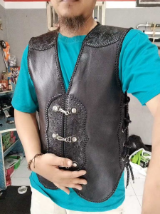 Rompi Motor Kulit Asli Sapi Model Curving Full Rajut