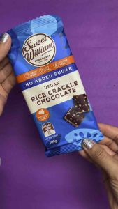 Sweet William No Added Sugar Vegan Chocolate with Rice crackle |   สวีท วิลเลี่ยม วีแกน ช็อคโกแล็ต ไรซ์ แครกเกอร์ ช็อกโกแลตวีแกน ปราศจากนม กลูเตน และถั่ว 100g