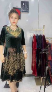 Đầm Đi Tiệc [Salu Store] Mã DN678 Dáng Đầm Lững Chất Nhung Tuyết Đính Đá DMC Cao Cấp Size 48kg-75kg