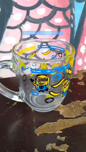Gelas Kaca Desain Minions: Gelas Kaca Anak Karakter Minions isi 4 Pcs