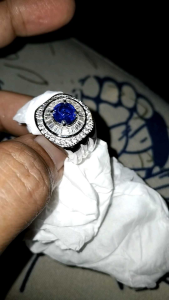 Cincin Perak Batu Blue Safir & ID Card: Aksesori Perhiasan Wanita