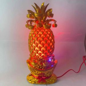 Fengshui Rotating Pineapple Gold Ingot Money Bar Money Tree Wealth Tree with Dragon Phoenix Living Room Home Decor
