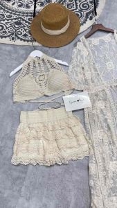 Set bikini ren đi biển 3 món( bra -choàng dài-sóc ren như mẫu)