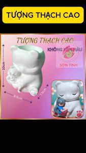 Tô Tượng Thạch Cao chậu thú gấu bông ôm bé gái trồng sen đá trang trí để bàn decor ( không kèm màu )
